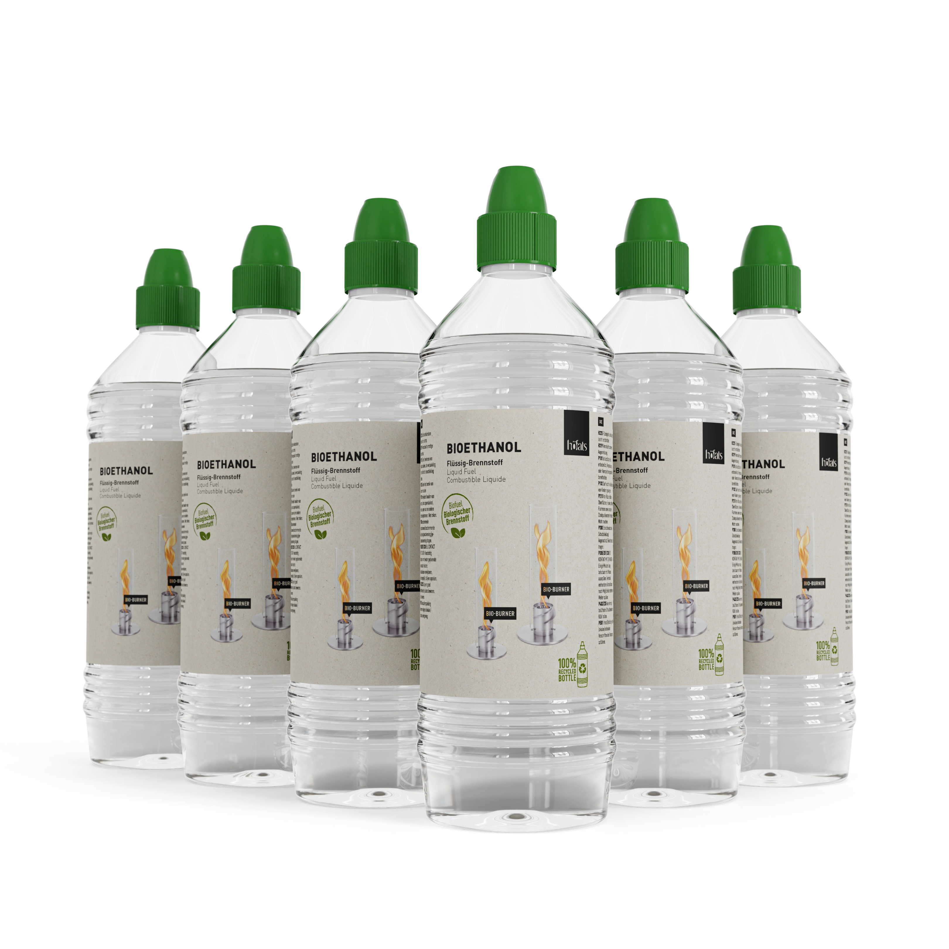 Sechs Flaschen von Höfats Bioethanol