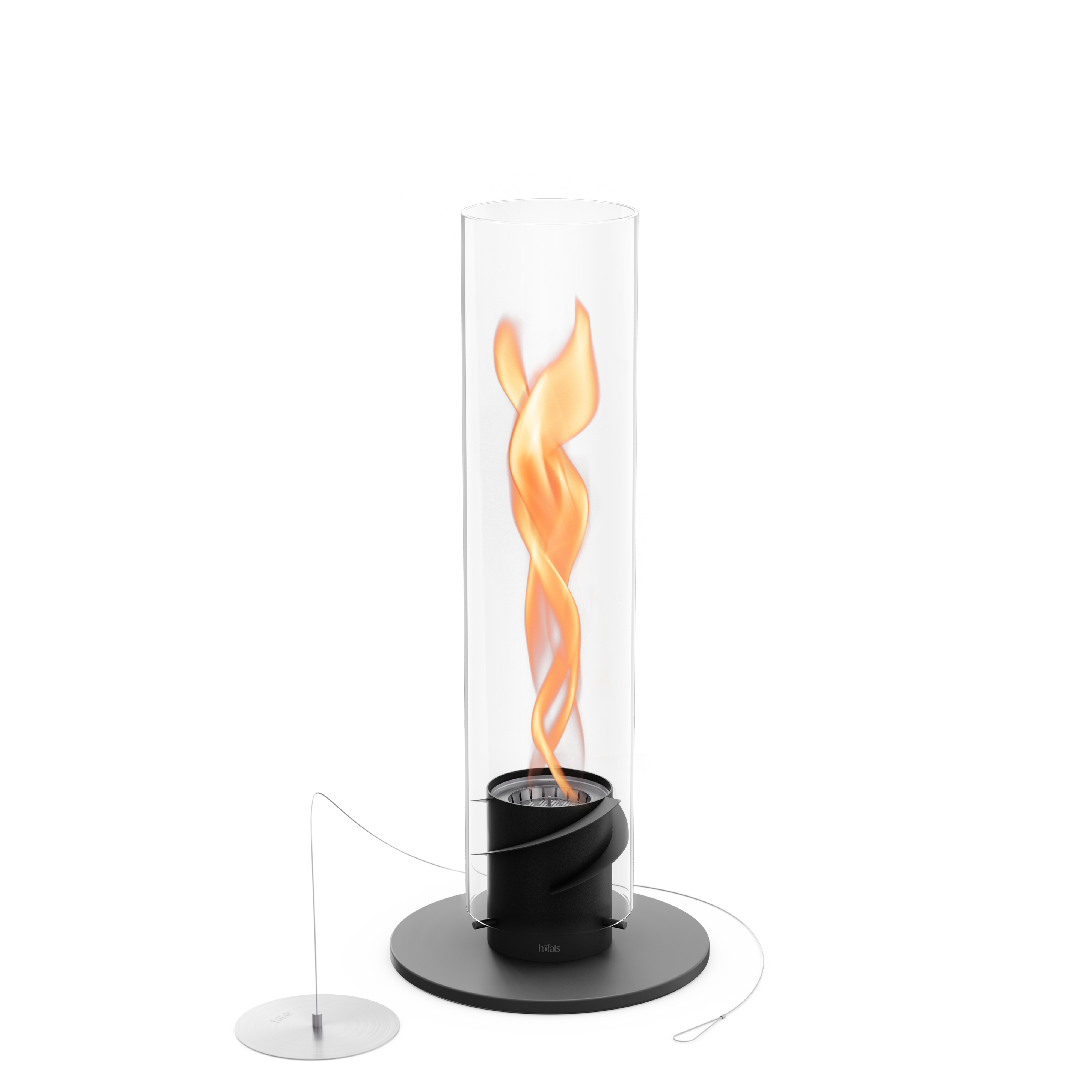 Schwarze Spin 1200 mit Flamme und Löschdeckel
