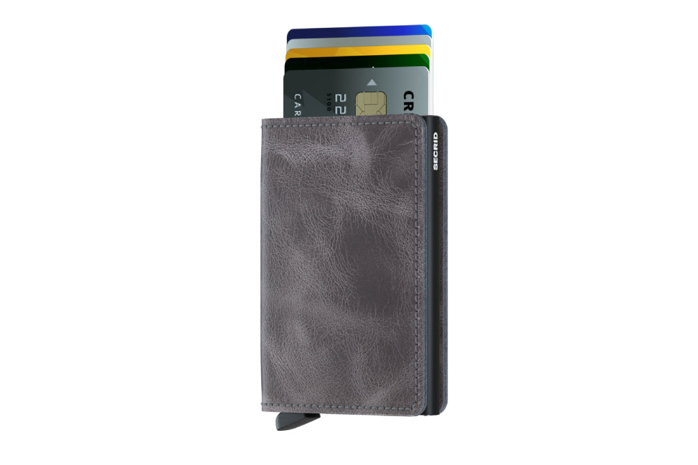 Secrid Slimwallet - Vintage Grey Frontansicht mit Kreditkarten
