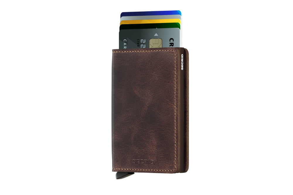 Secrid Slimwallet - Vintage Chocolate Frontansicht mit Kreditkarten