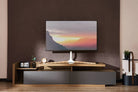 MyWall - TV Standfuß "HT 29" Buche/weiß mit TV auf Sideboard in Wohnzimmer